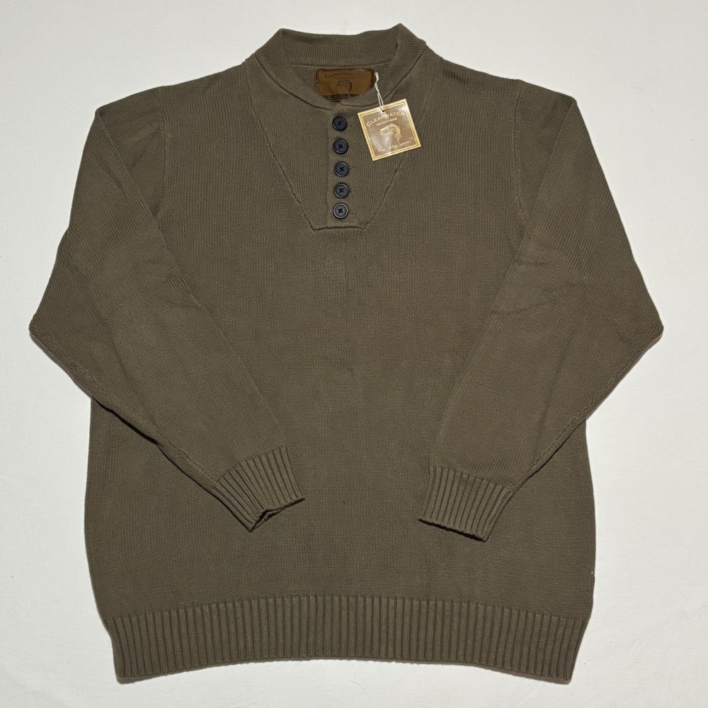 NWT Clearwater Outfitters Henley Long Sleeve‎ Mens L Olive Green Cotton Waffle